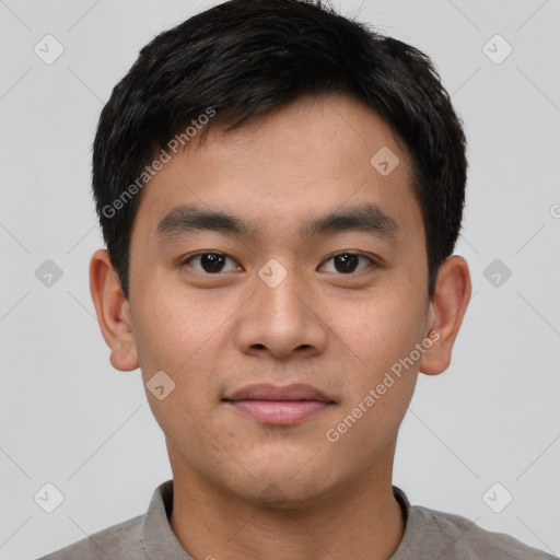 Neutral asian young-adult male with short  black hair and brown eyes