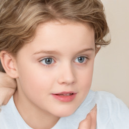 Joyful white child female with short  brown hair and brown eyes