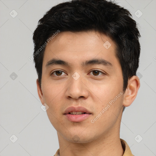 Neutral asian young-adult male with short  black hair and brown eyes