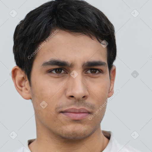 Neutral asian young-adult male with short  brown hair and brown eyes