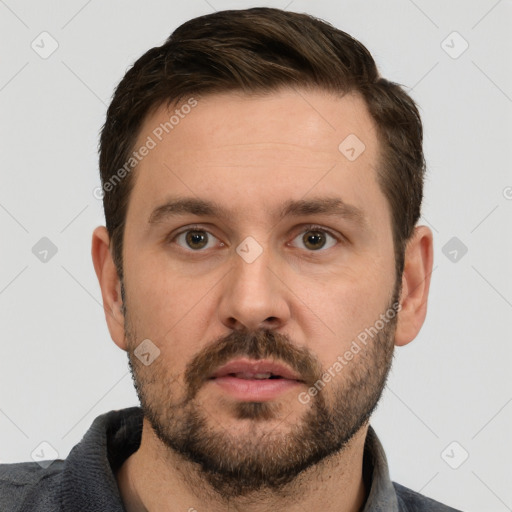 Neutral white adult male with short  brown hair and brown eyes