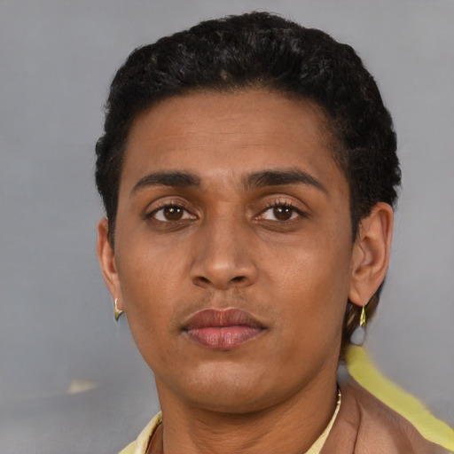 Neutral latino young-adult male with short  brown hair and brown eyes
