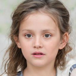 Neutral white child female with medium  brown hair and blue eyes