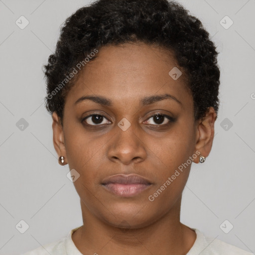 Neutral black young-adult female with short  brown hair and brown eyes