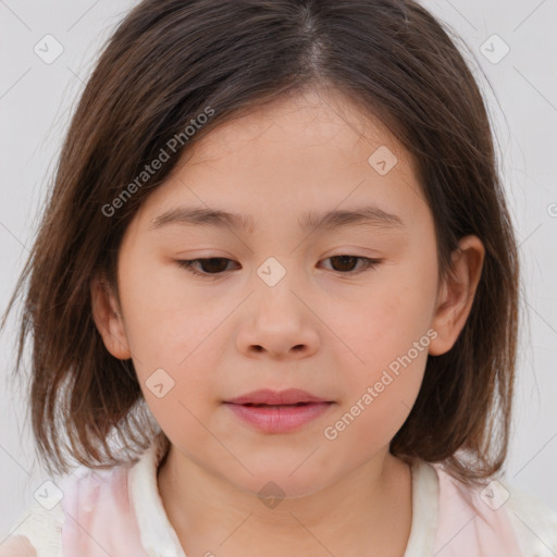 Neutral white child female with medium  brown hair and brown eyes