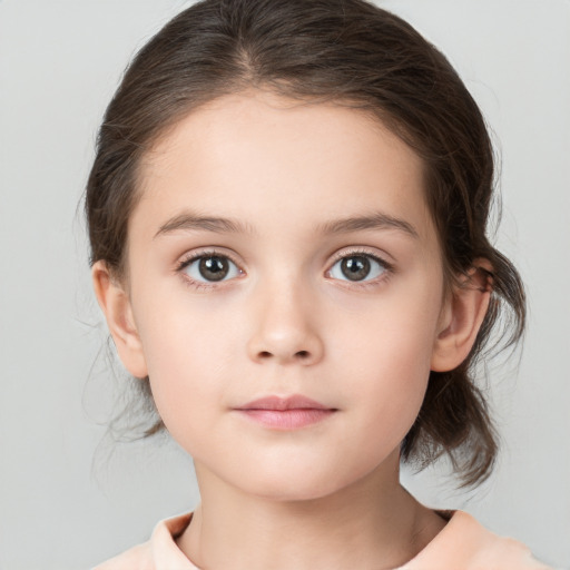 Neutral white child female with medium  brown hair and brown eyes