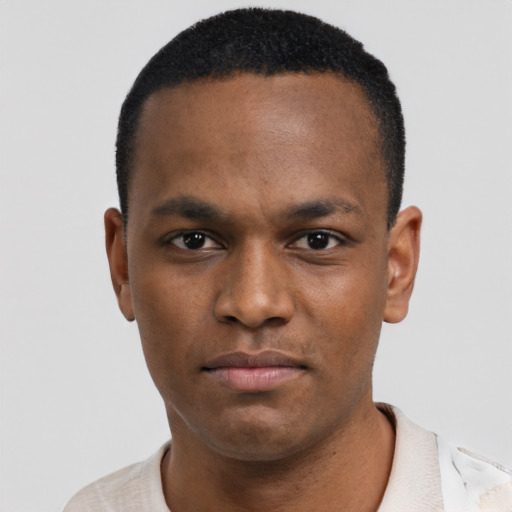 Neutral black young-adult male with short  brown hair and brown eyes