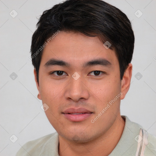 Neutral asian young-adult male with short  black hair and brown eyes