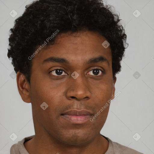 Neutral black young-adult male with short  brown hair and brown eyes