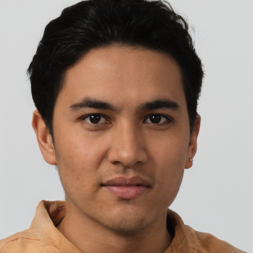 Neutral asian young-adult male with short  brown hair and brown eyes