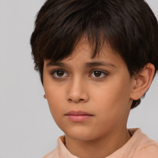 Neutral white child female with short  brown hair and brown eyes