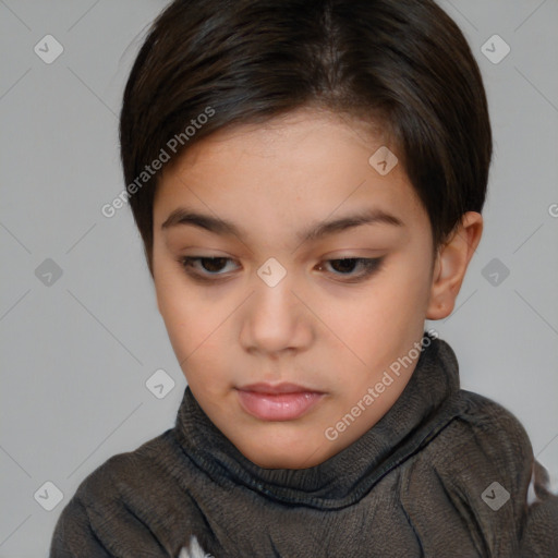 Neutral white child female with short  brown hair and brown eyes