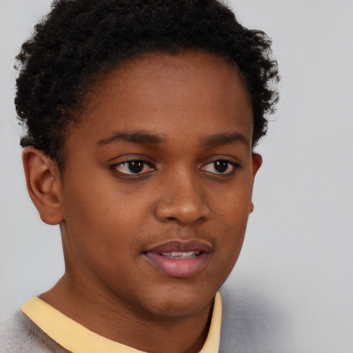 Neutral black young-adult female with short  brown hair and brown eyes