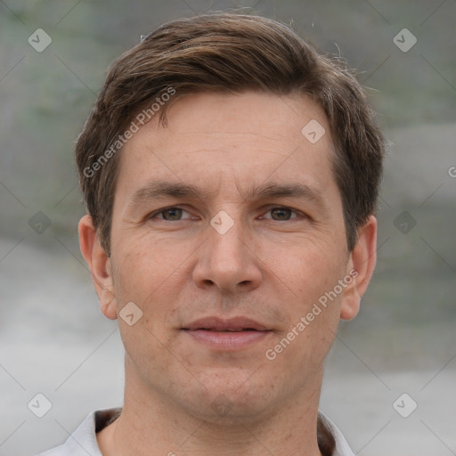 Neutral white adult male with short  brown hair and brown eyes