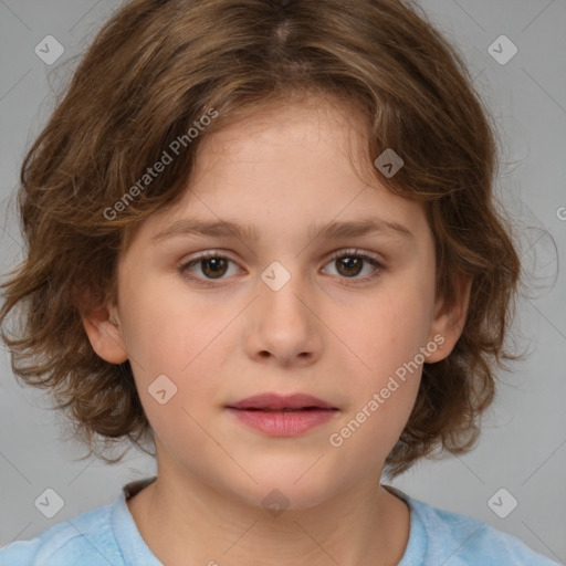 Neutral white child female with medium  brown hair and brown eyes