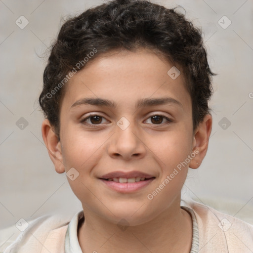 Joyful white child male with short  brown hair and brown eyes