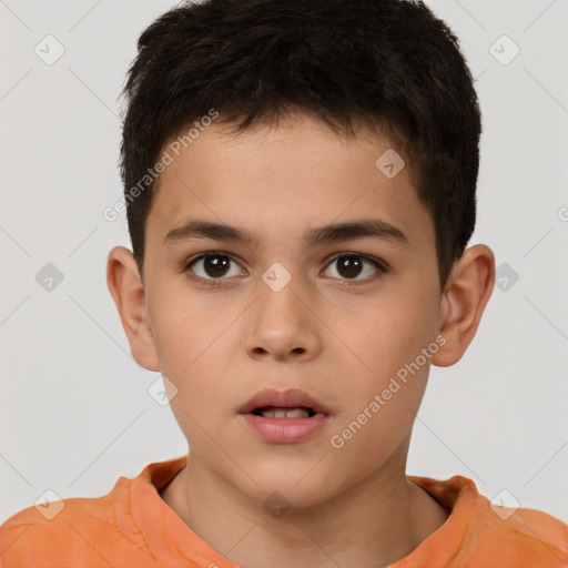 Neutral white child male with short  brown hair and brown eyes