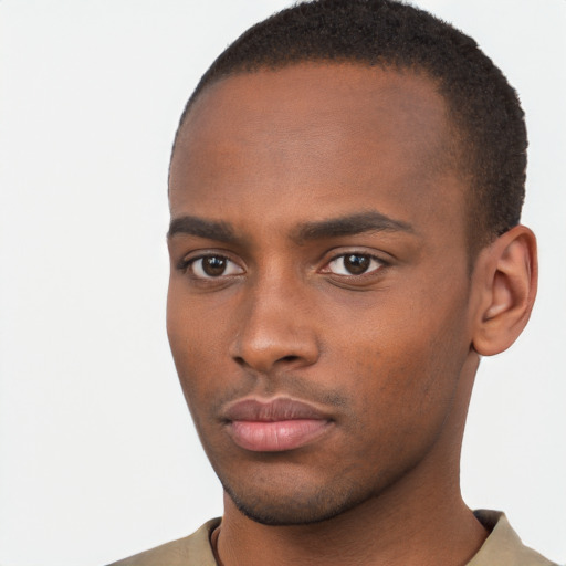 Neutral black young-adult male with short  brown hair and brown eyes