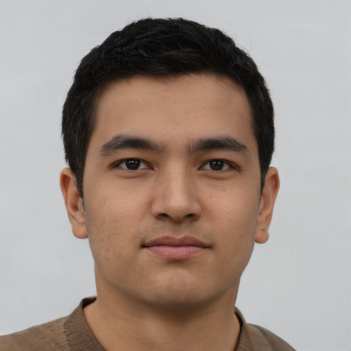 Neutral latino young-adult male with short  brown hair and brown eyes