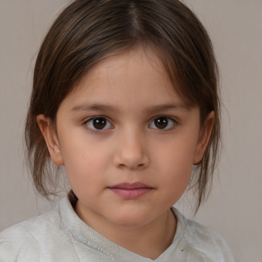 Neutral white child female with medium  brown hair and brown eyes