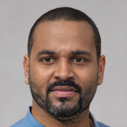 Neutral latino adult male with short  black hair and brown eyes