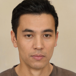 Neutral asian young-adult male with short  black hair and brown eyes