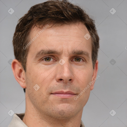 Neutral white adult male with short  brown hair and brown eyes