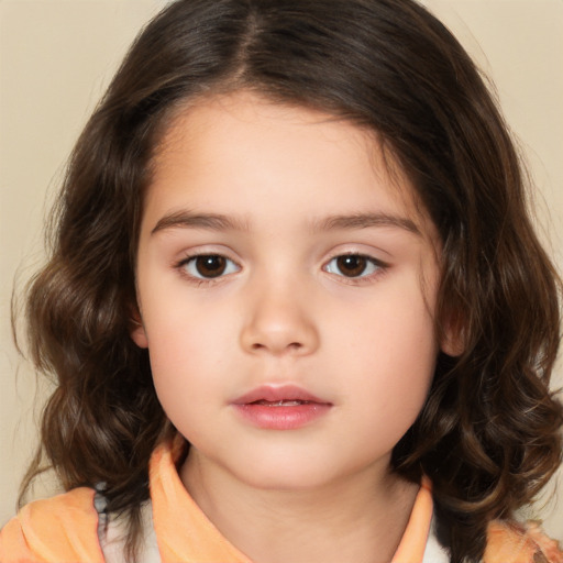 Neutral white child female with medium  brown hair and brown eyes