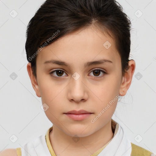 Neutral white child female with short  brown hair and brown eyes