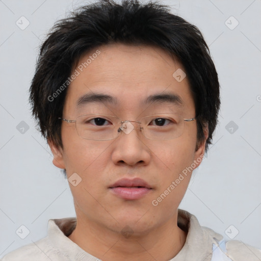 Neutral asian young-adult male with short  brown hair and brown eyes