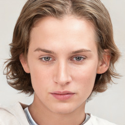 Neutral white young-adult female with medium  brown hair and blue eyes