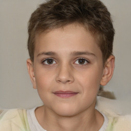 Joyful white child male with short  brown hair and brown eyes