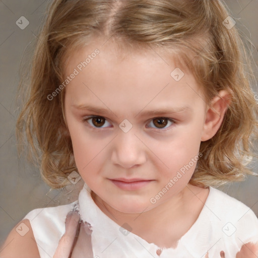 Neutral white child female with medium  brown hair and brown eyes