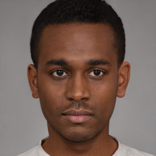 Neutral black young-adult male with short  brown hair and brown eyes