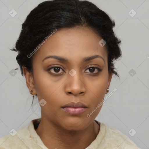 Neutral black young-adult female with short  brown hair and brown eyes