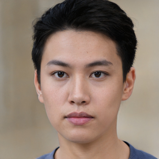 Neutral asian young-adult male with short  black hair and brown eyes
