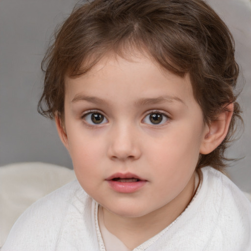 Neutral white child female with medium  brown hair and brown eyes