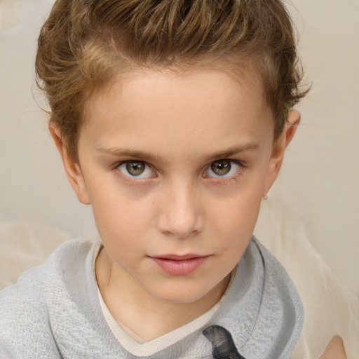 Neutral white child female with short  brown hair and brown eyes