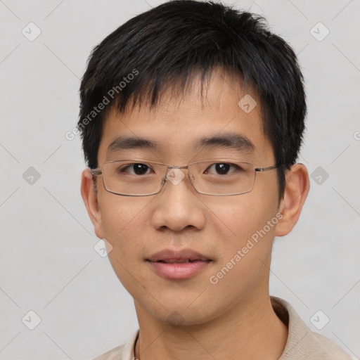 Neutral asian young-adult male with short  black hair and brown eyes