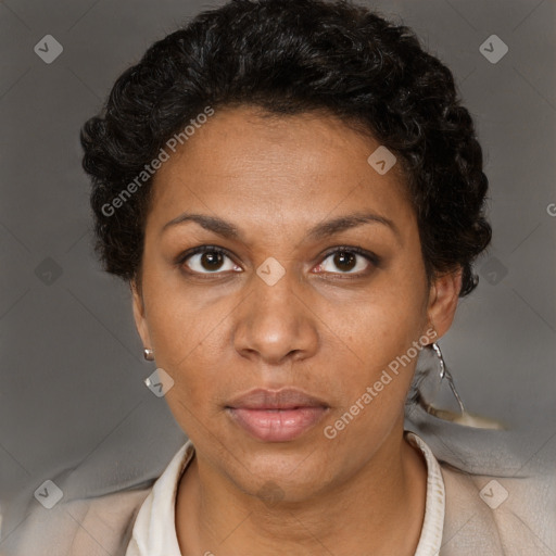 Neutral black young-adult female with short  brown hair and brown eyes