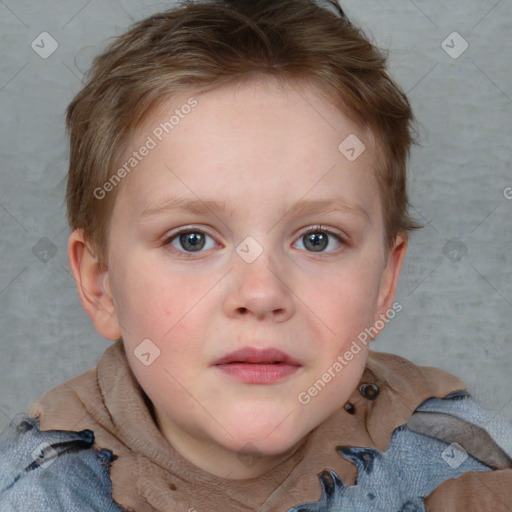 Neutral white child female with short  brown hair and blue eyes