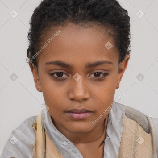 Neutral black young-adult female with short  brown hair and brown eyes