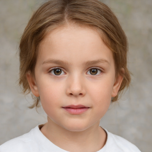 Neutral white child female with medium  brown hair and brown eyes