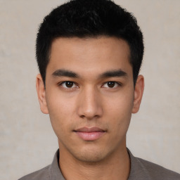 Neutral asian young-adult male with short  black hair and brown eyes