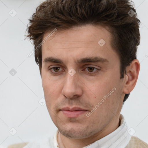 Neutral white adult male with short  brown hair and brown eyes