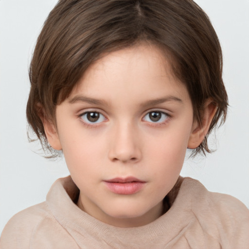 Neutral white child female with medium  brown hair and brown eyes