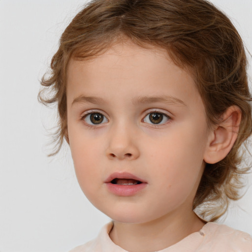 Neutral white child female with medium  brown hair and brown eyes