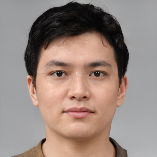 Neutral asian young-adult male with short  brown hair and brown eyes