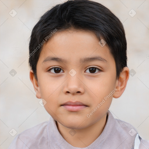 Neutral asian child male with short  brown hair and brown eyes