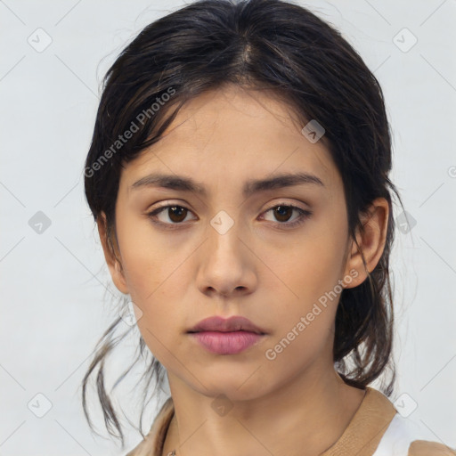 Neutral asian young-adult female with medium  brown hair and brown eyes